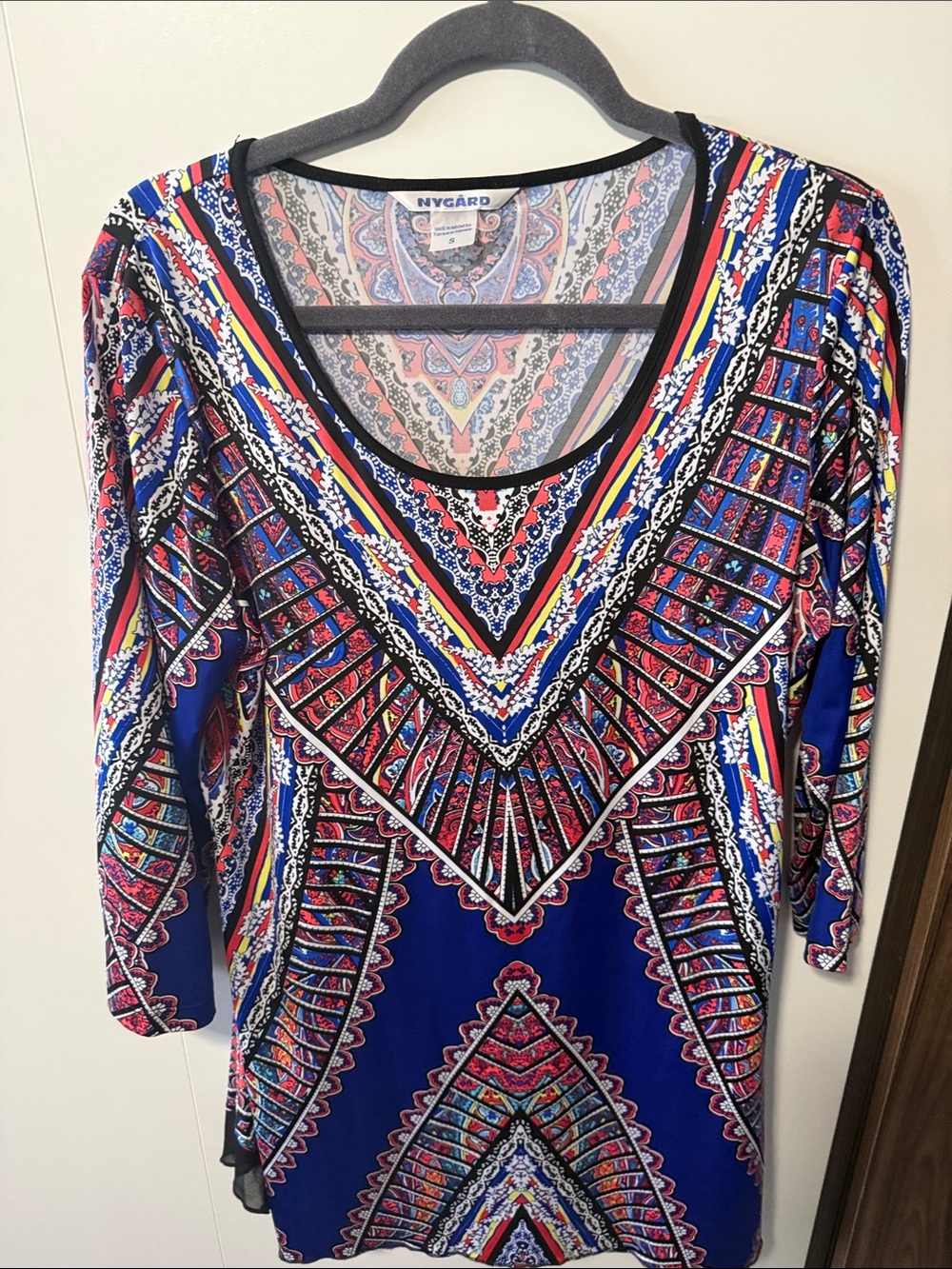 Peter Nygard Blue Multi-Pattern Scoop Neck Tunic